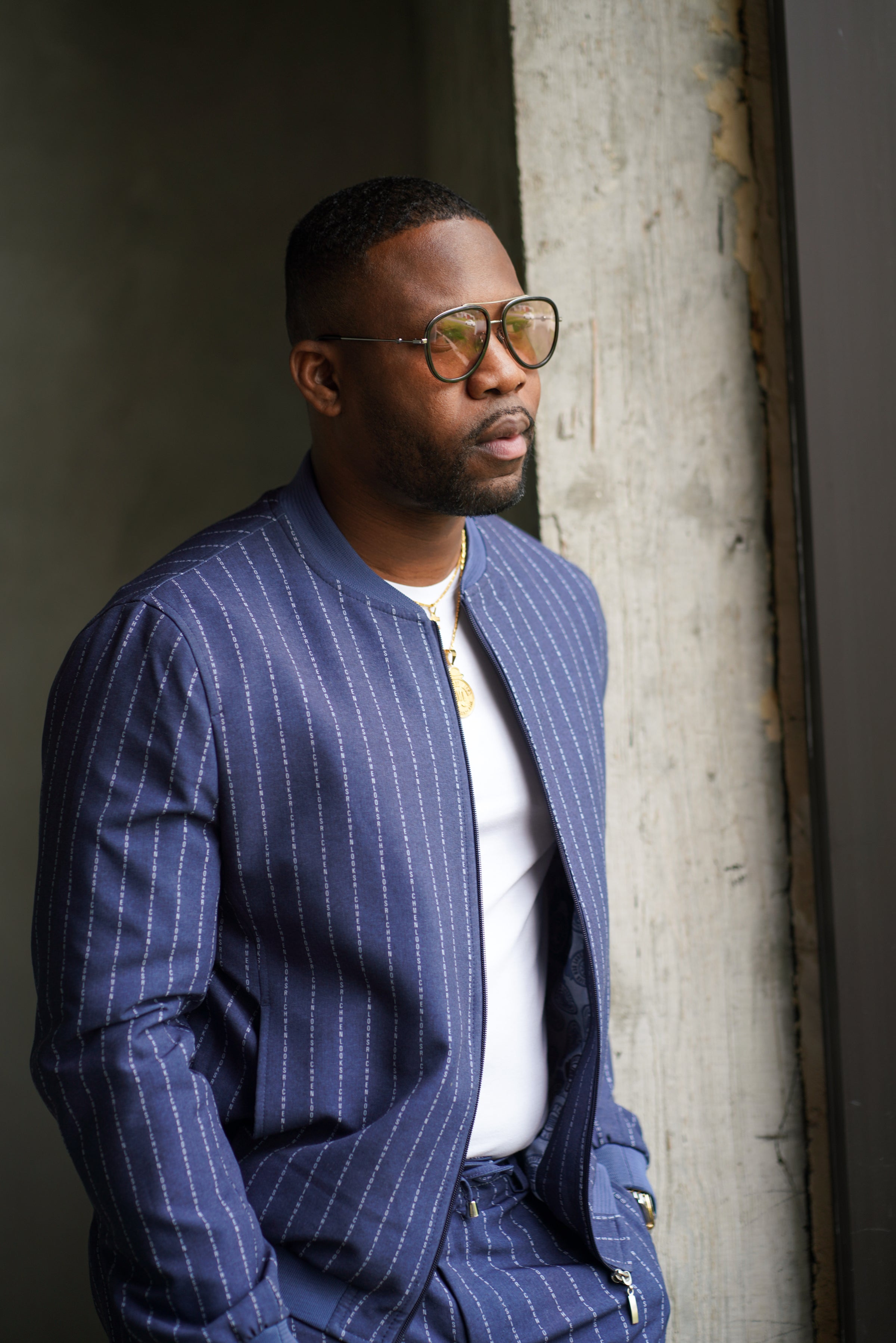NEW RML Signature Blue White Pinstripe Bomber Set | Richmenlooks