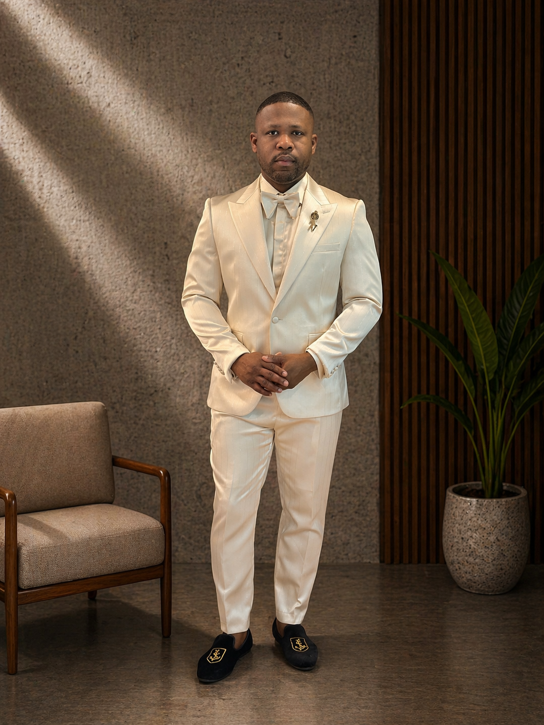 NEW Monochromatic Cream Pinstripe Suit Set | Richmenlooks