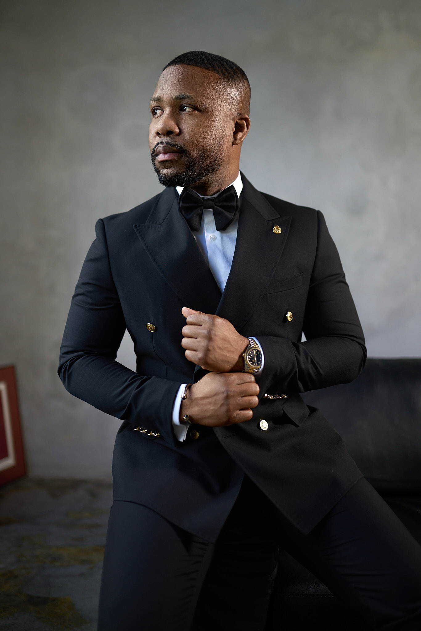 Pocket Square All Black Tux With Gold Bow Tie Groomsmen: Black