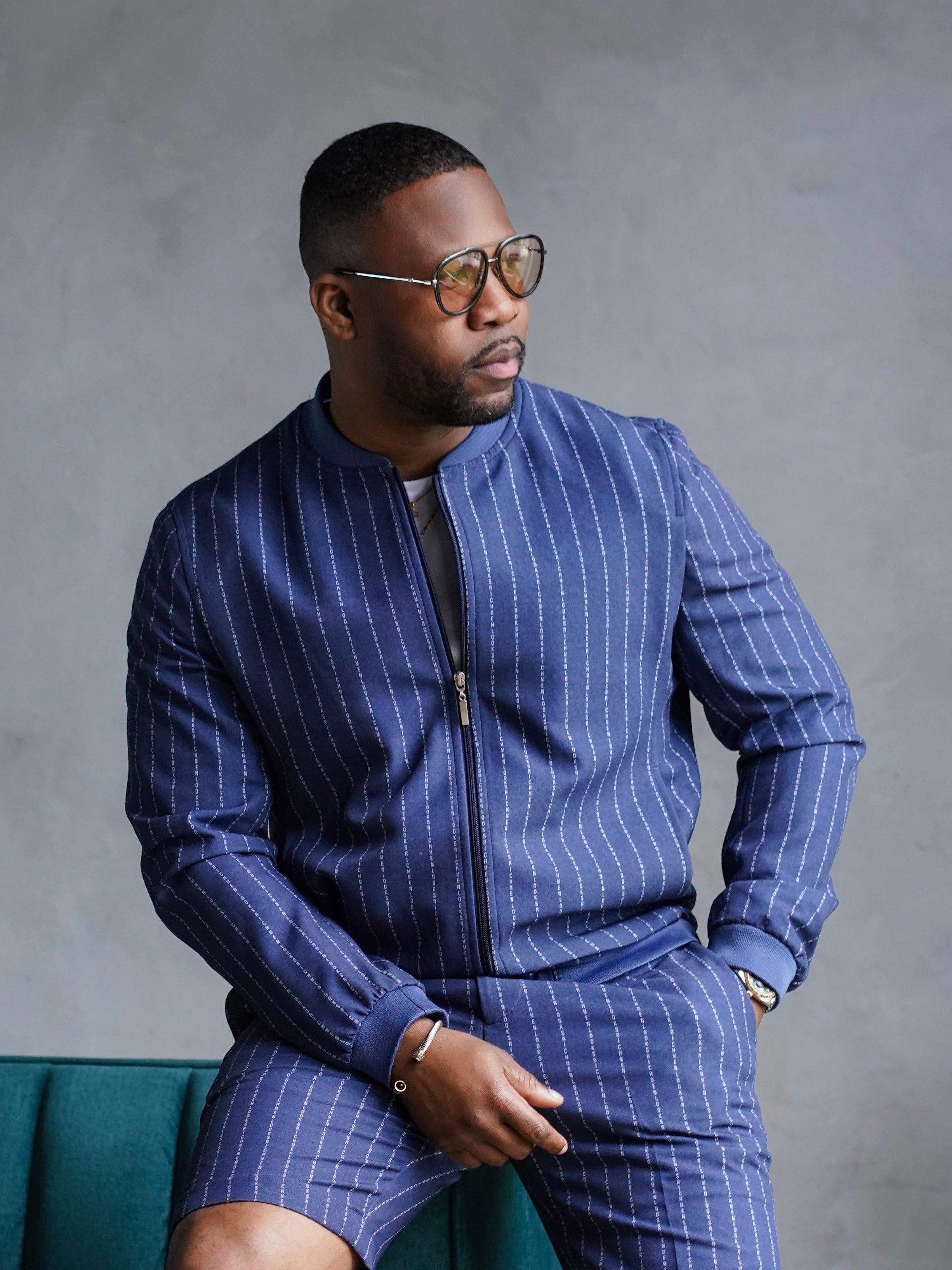 NEW RML Signature Blue White Pinstripe Bomber Set | Richmenlooks
