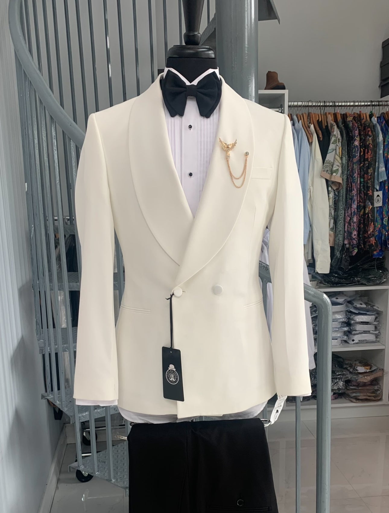 RML Ivory Off-White Black Double Breasted Shawl Tuxedo