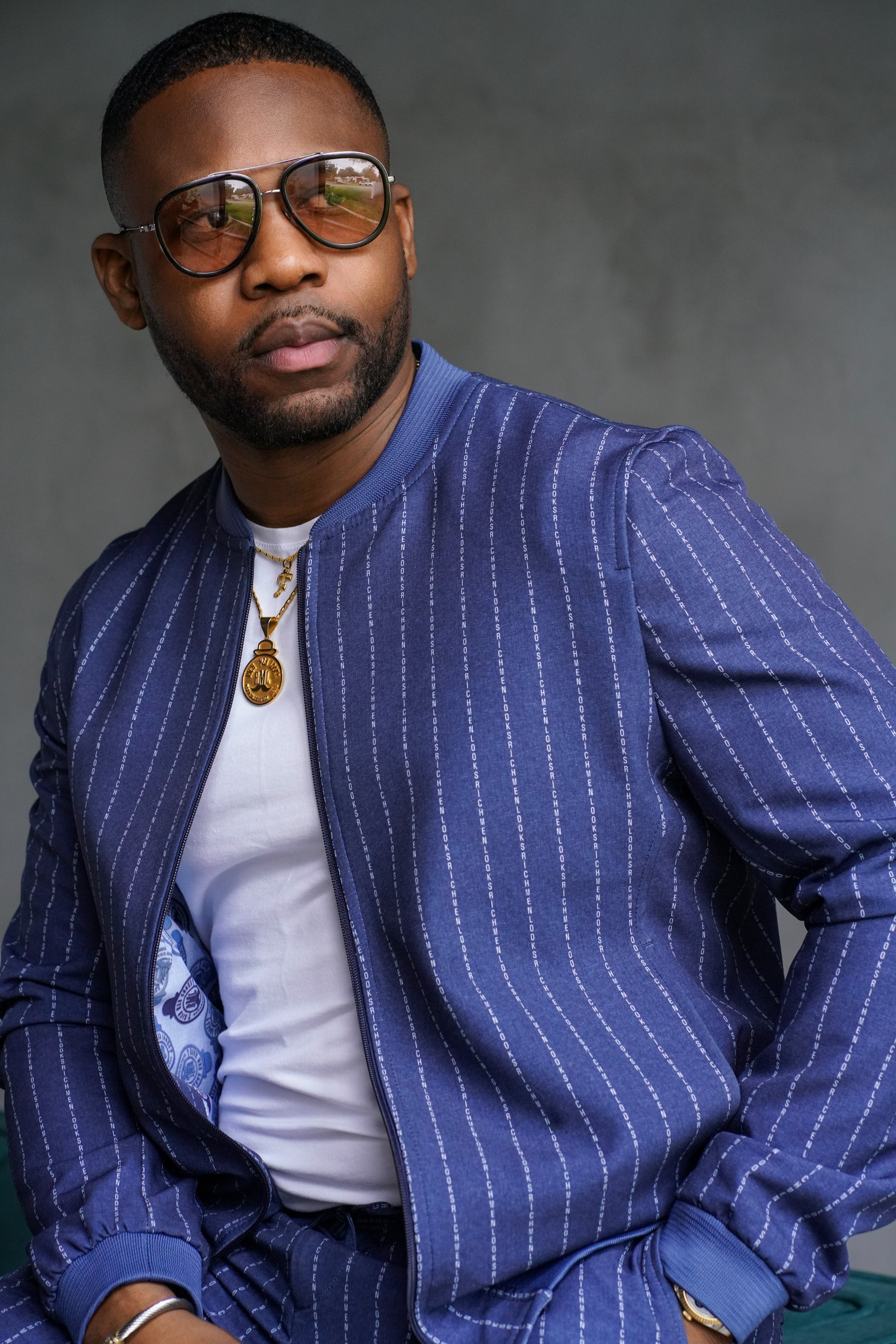 NEW RML Signature Blue White Pinstripe Bomber Set | Richmenlooks
