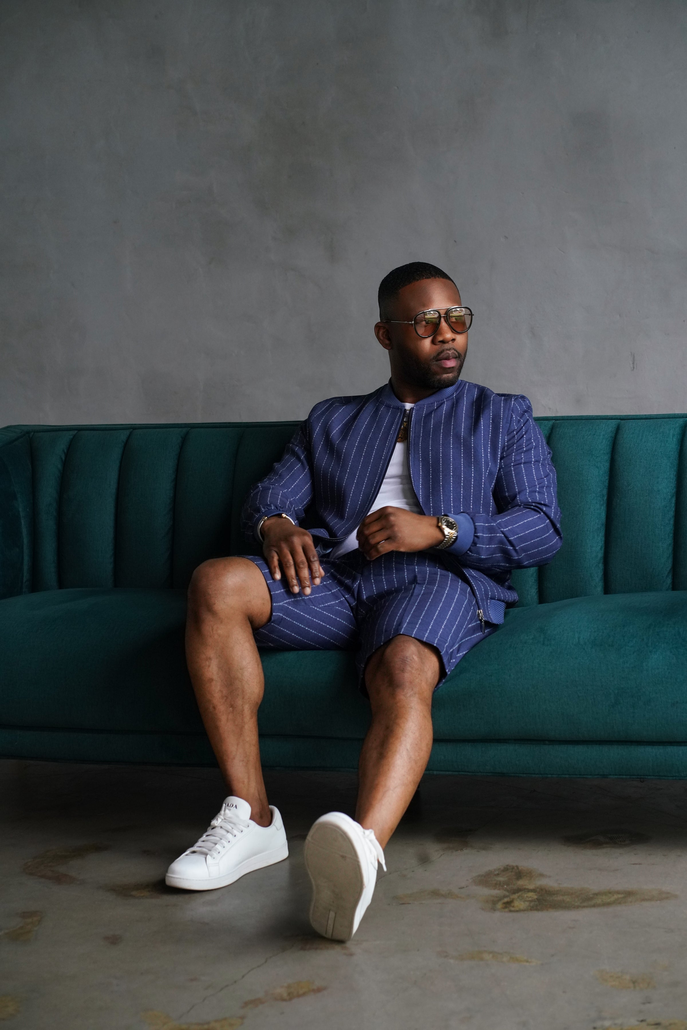 NEW RML Signature Blue White Pinstripe Bomber Set | Richmenlooks