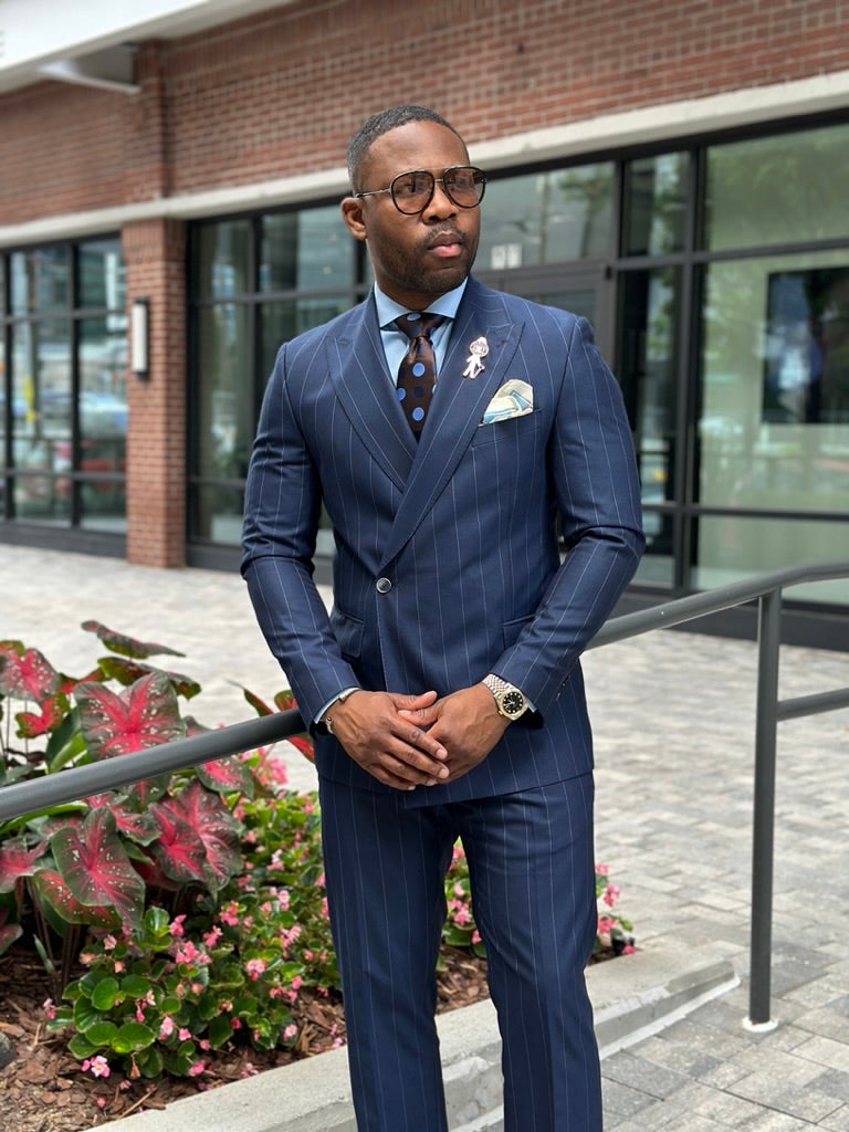 NEW Debonair Blue Pinstripe Crossover 2PSuit | Richmenlooks