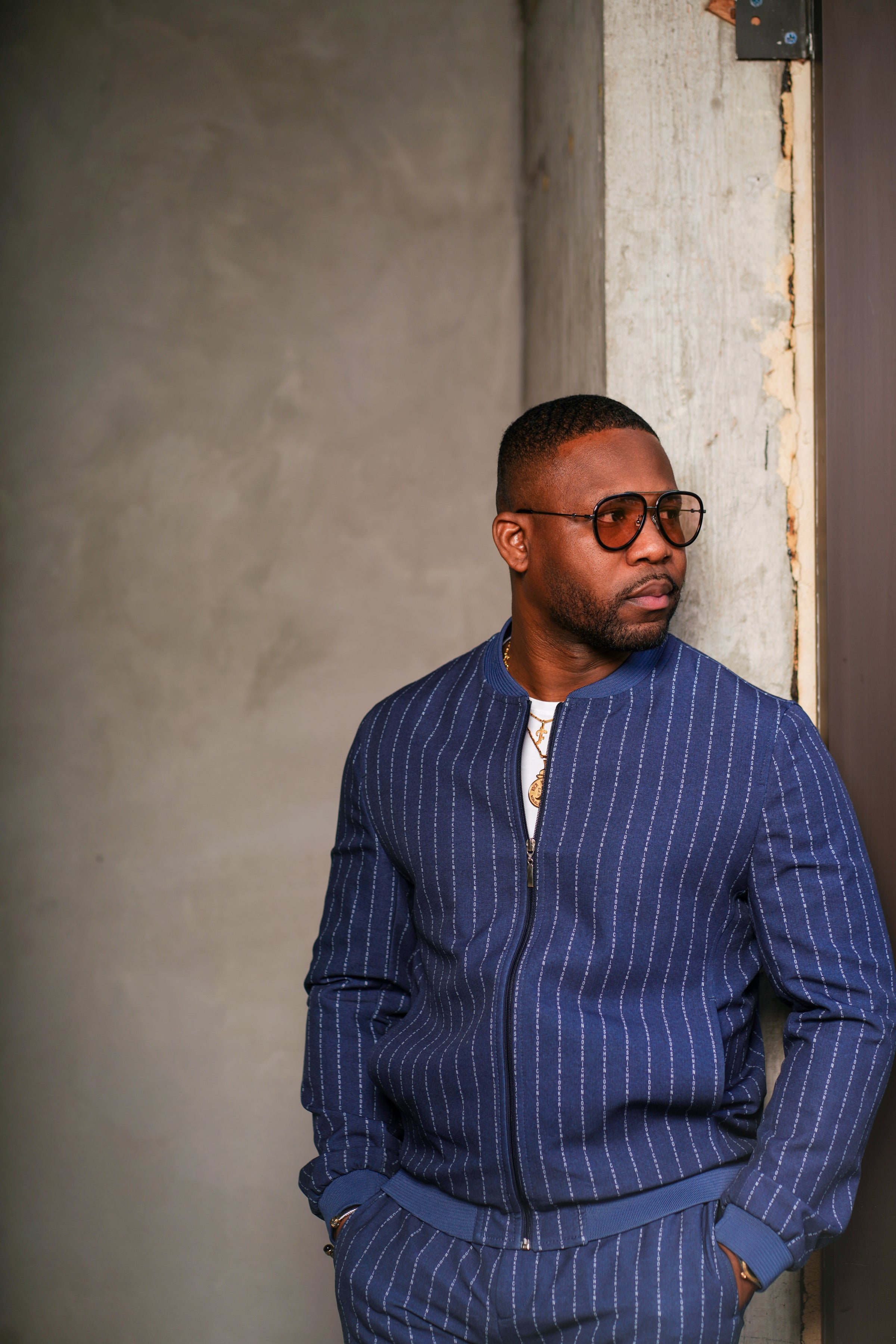 NEW RML Signature Blue White Pinstripe Bomber Set | Richmenlooks
