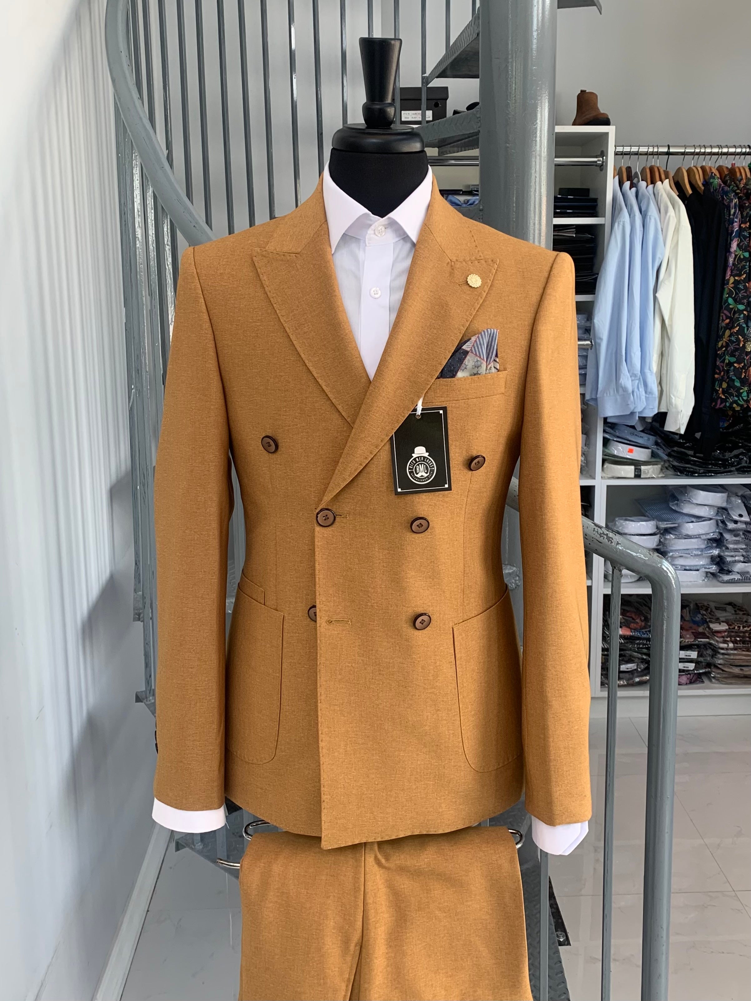 Yellow double breasted suit cheap