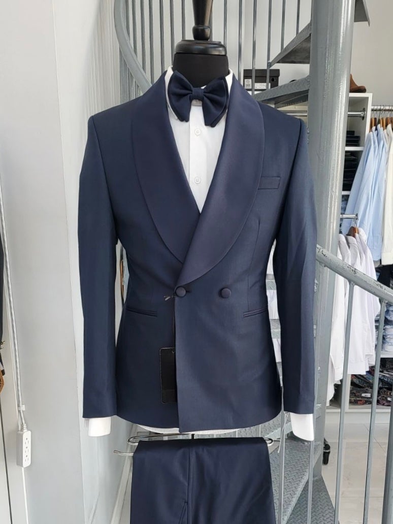 Navy double breasted tuxedo top