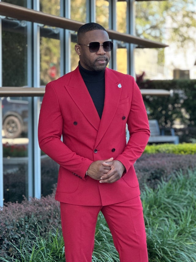Red double breasted suit shop