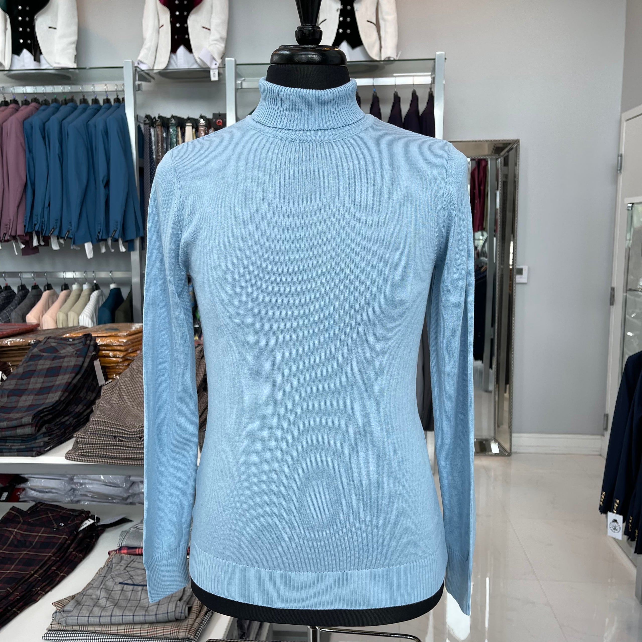 Sky blue turtleneck cheap