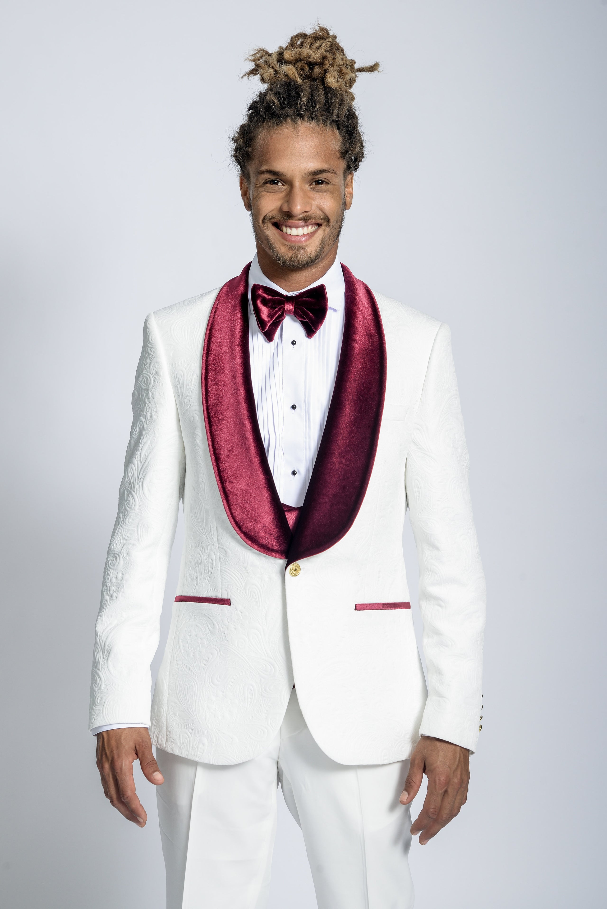 White and burgundy tuxedo best sale
