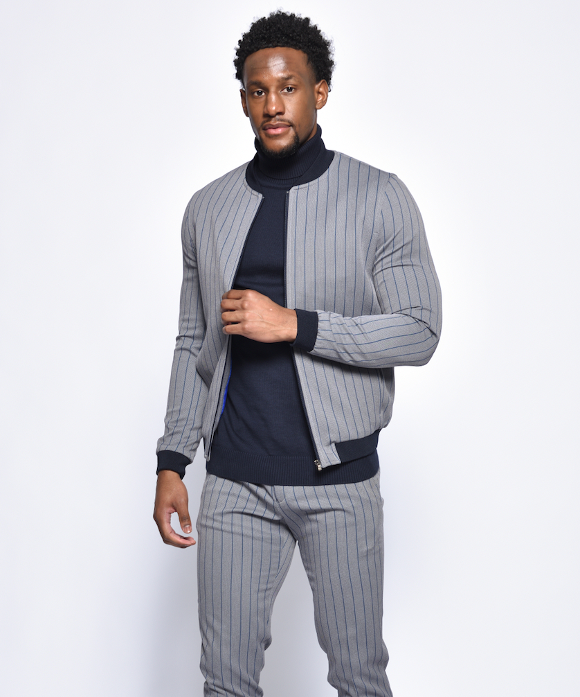 Pinstripe bomber jacket hot sale