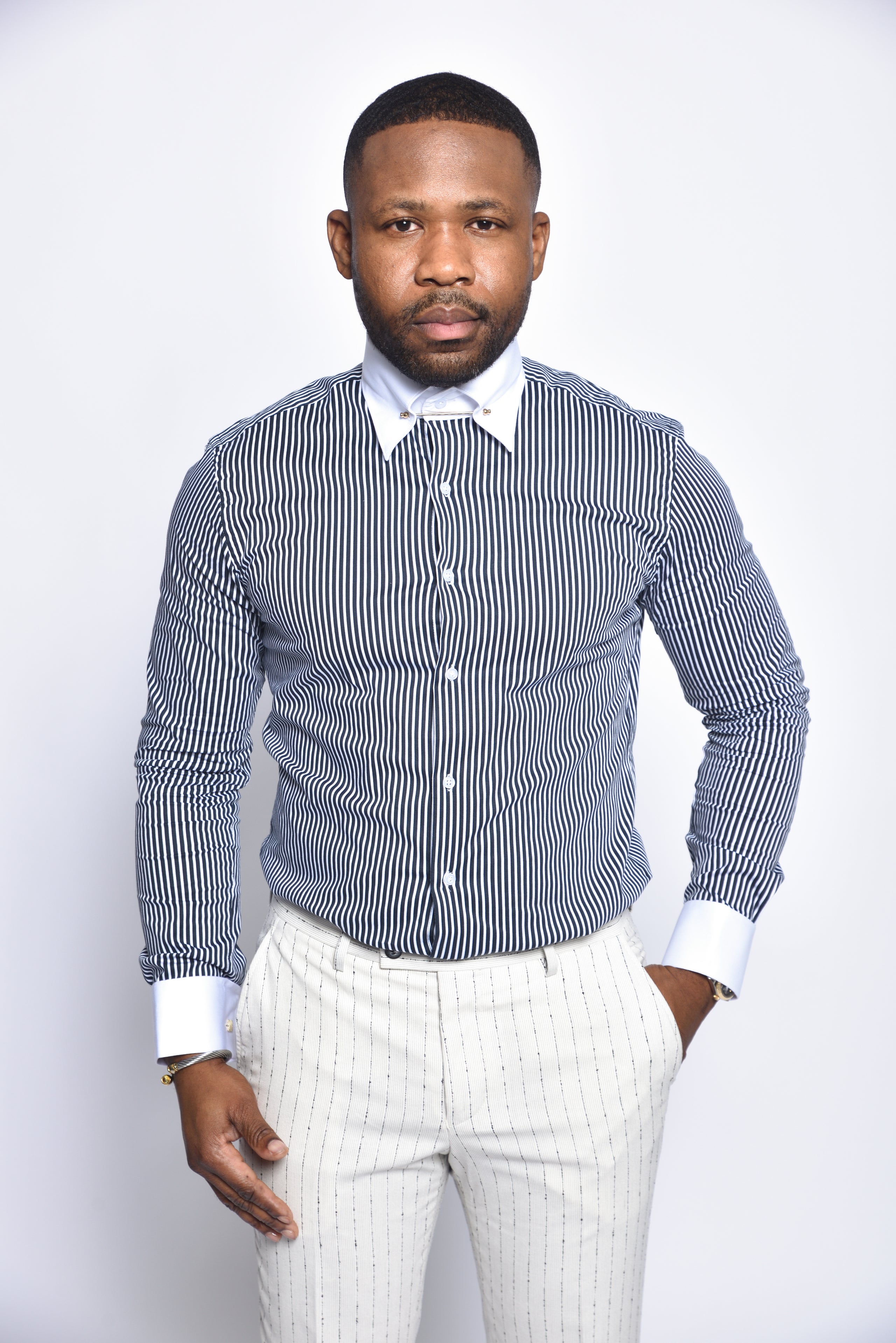 Black pinstripe dress online shirt